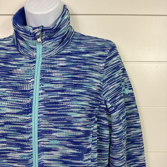 SPYDER Fleece Lined Full Zip Up Knit Jacket Blue Green sz M - Picture 3 of 8